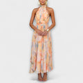 Damen Maxikleid Sophia – Aquarell-Druck, Trägerkragen elegant