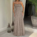 Damen Abendkleid Emma – Florales Muster, Spaghettiträger, Schnürung am Rücken