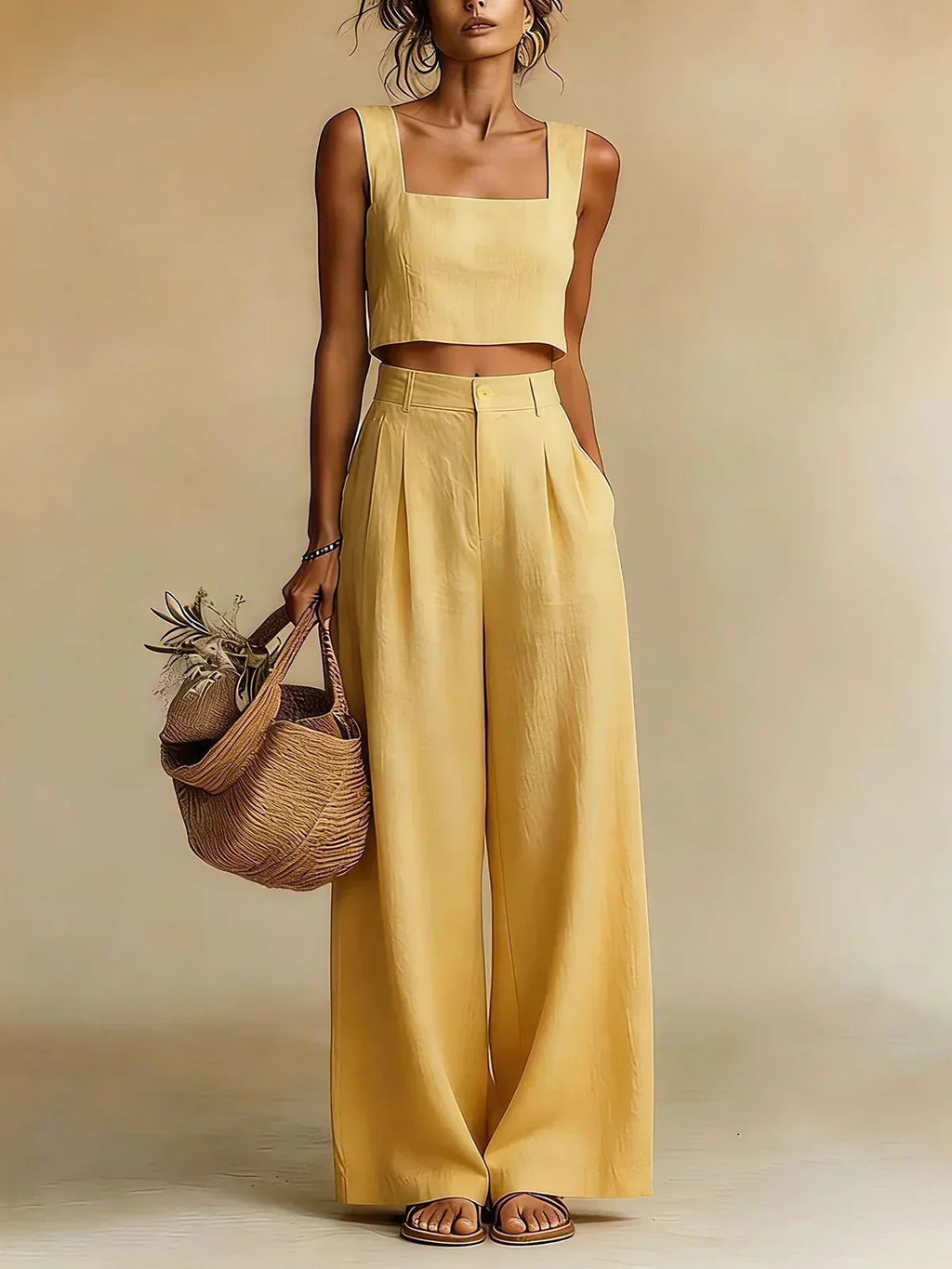 Damen Zweiteiler Greta – Fluidtop & Palazzo-Hose in breiter Form