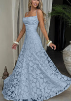 Damen Abendkleid Emma – Florales Muster, Spaghettiträger, Schnürung am Rücken