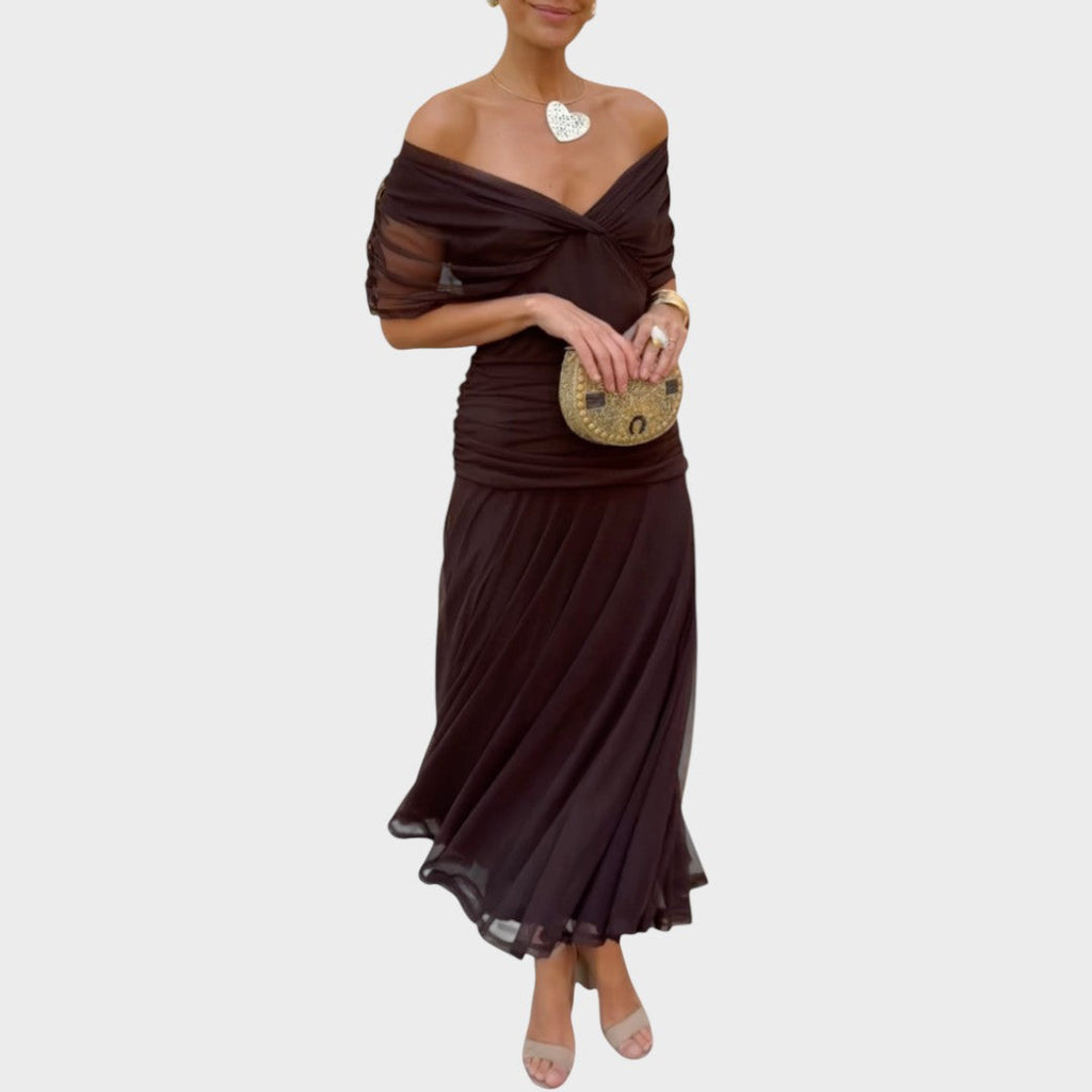 Damen Midi Kleid Lina – V-Ausschnitt florales Muster fließend