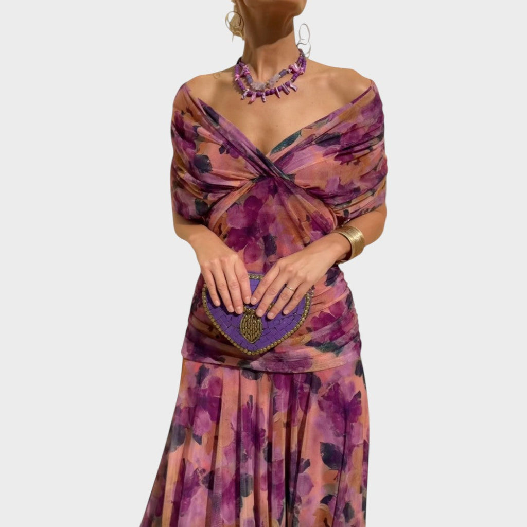Damen Midi Kleid Lina – V-Ausschnitt florales Muster fließend