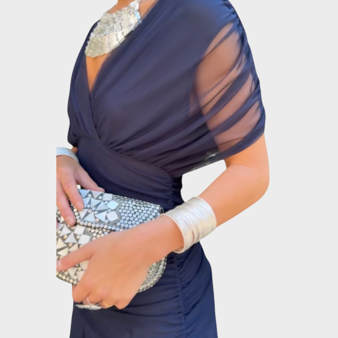 Damen Midi Kleid Lina – V-Ausschnitt florales Muster fließend