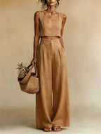 Damen Zweiteiler Greta – Fluidtop & Palazzo-Hose in breiter Form