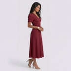 Damen Midi-Kleid Emma – V-Ausschnitt, Hochbund, Raffung