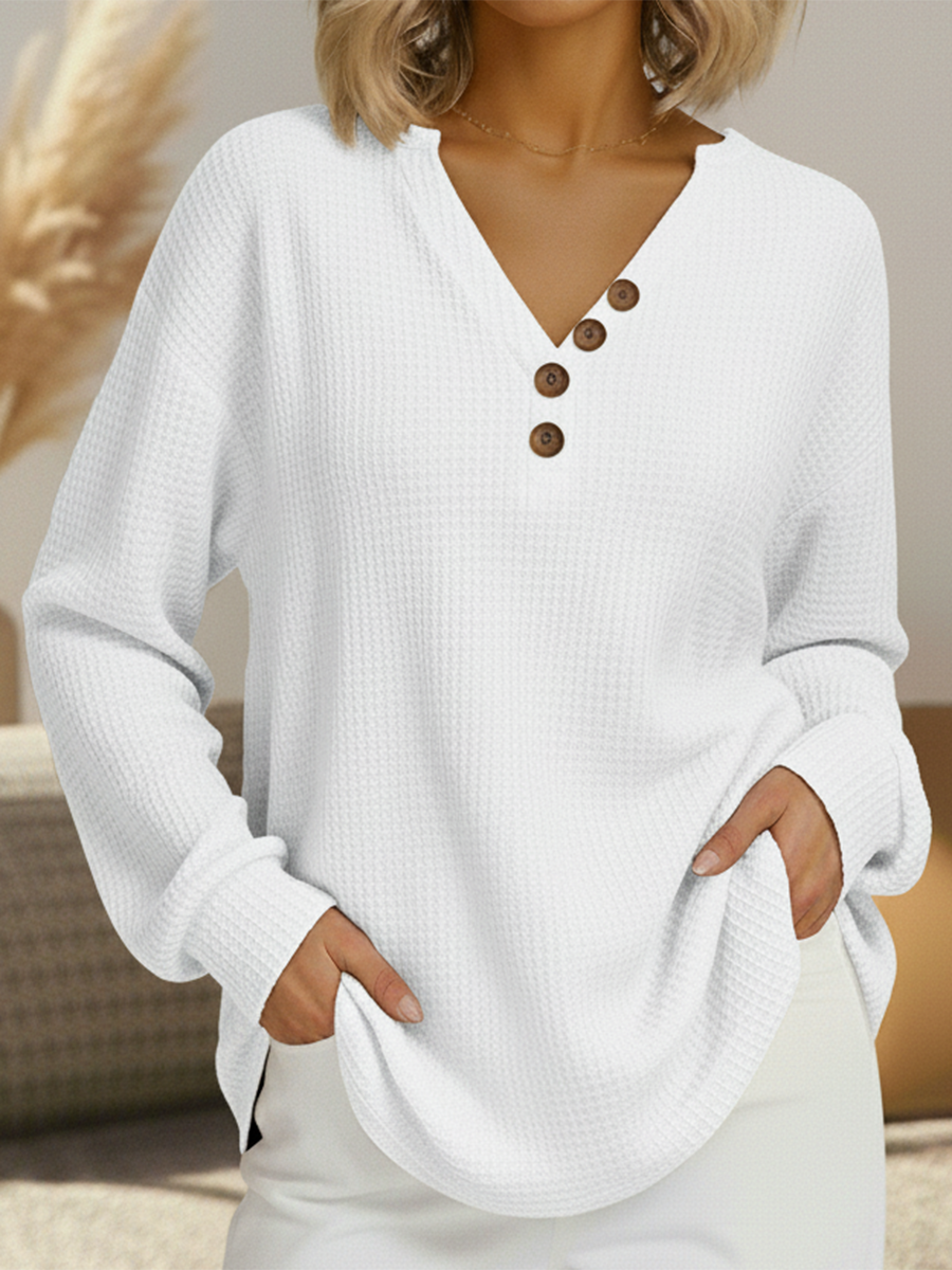 Damen Strickpullover Lina – V-Ausschnitt, feines Waffelmuster