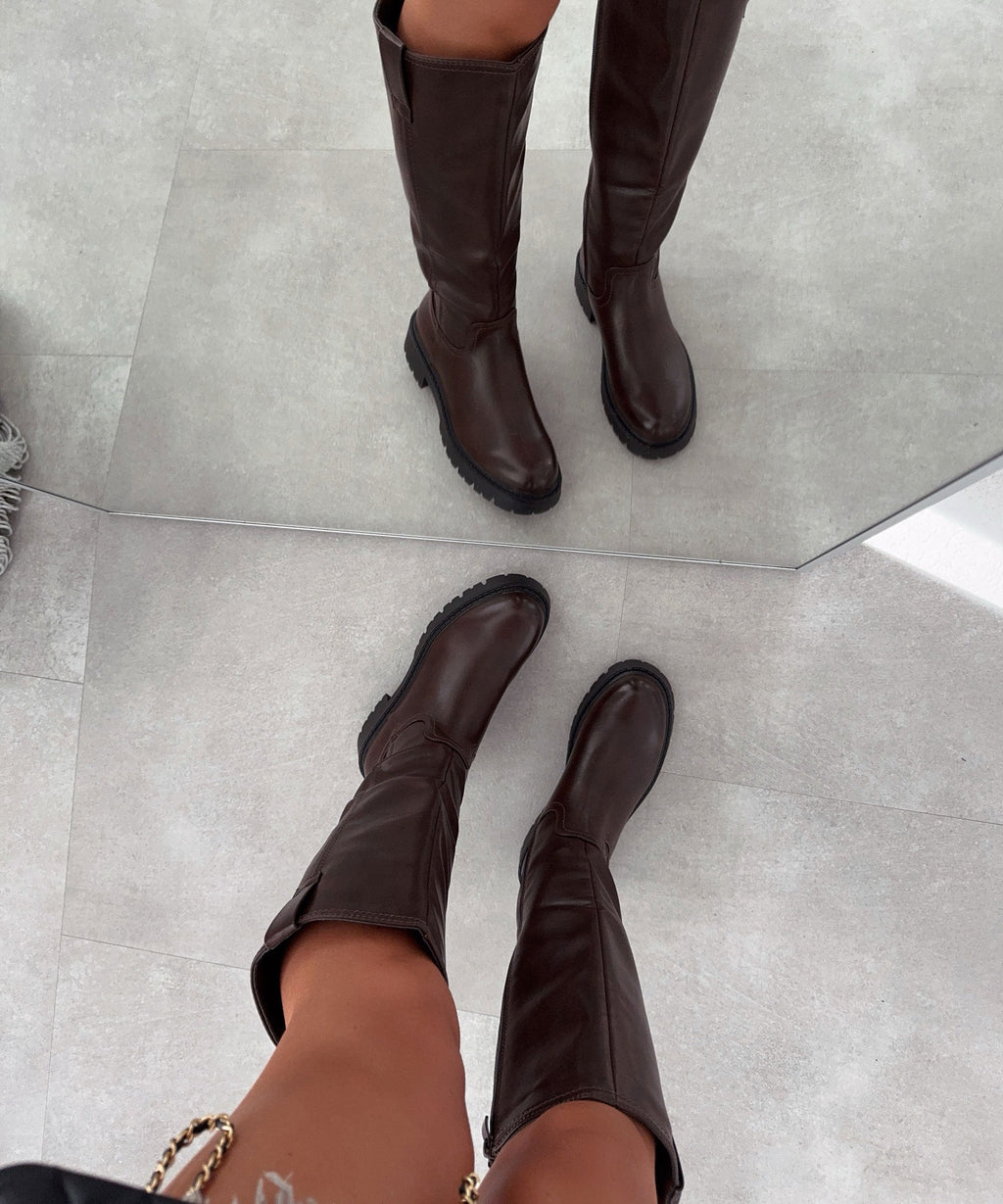 Damen Stiefel Langschaft Chira – Braun, Gefüttert