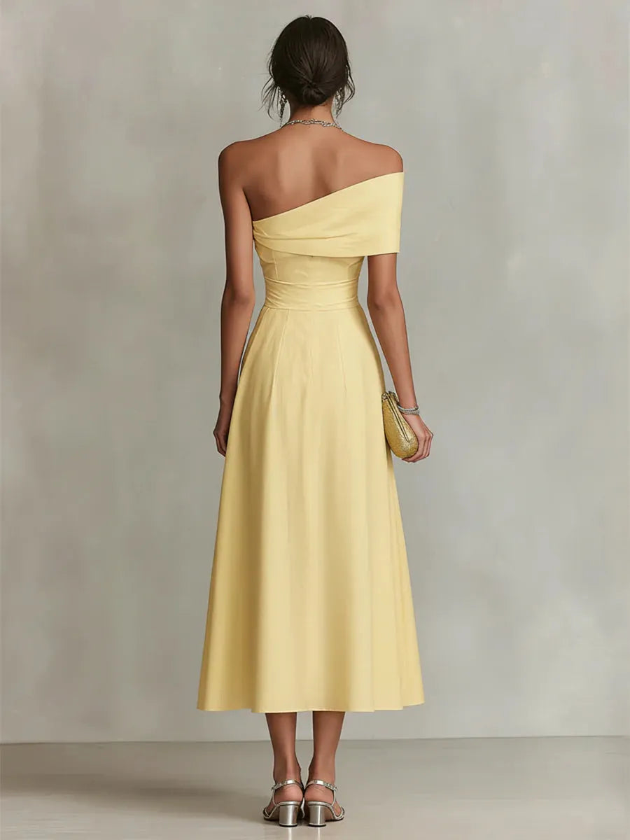 Damen Hochzeitskleid Lina – Lang, asymmetrisch, elegante Silhouette