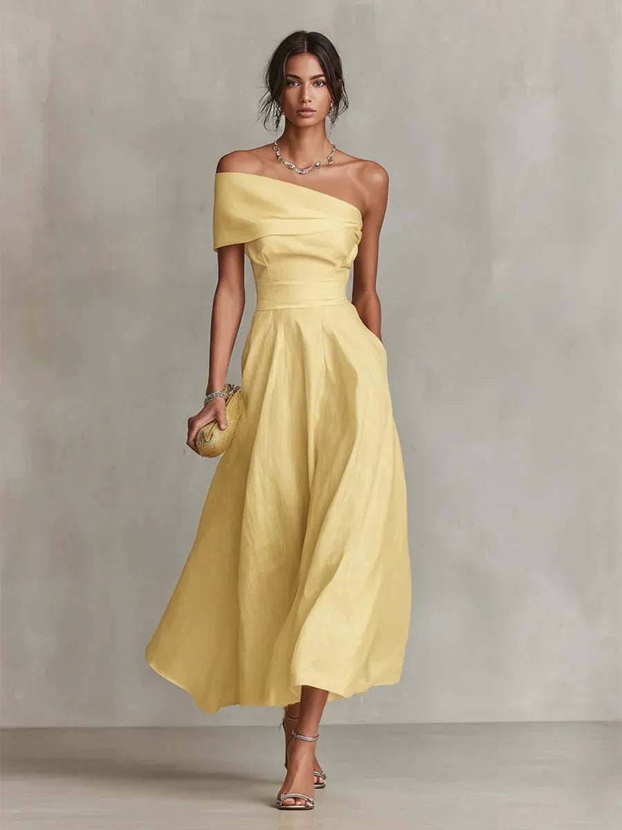 Damen Hochzeitskleid Lina – Lang, asymmetrisch, elegante Silhouette