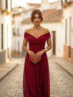 Damen Abendkleid lang Emma – Eleganter Trägerschnitt mit Drapierung