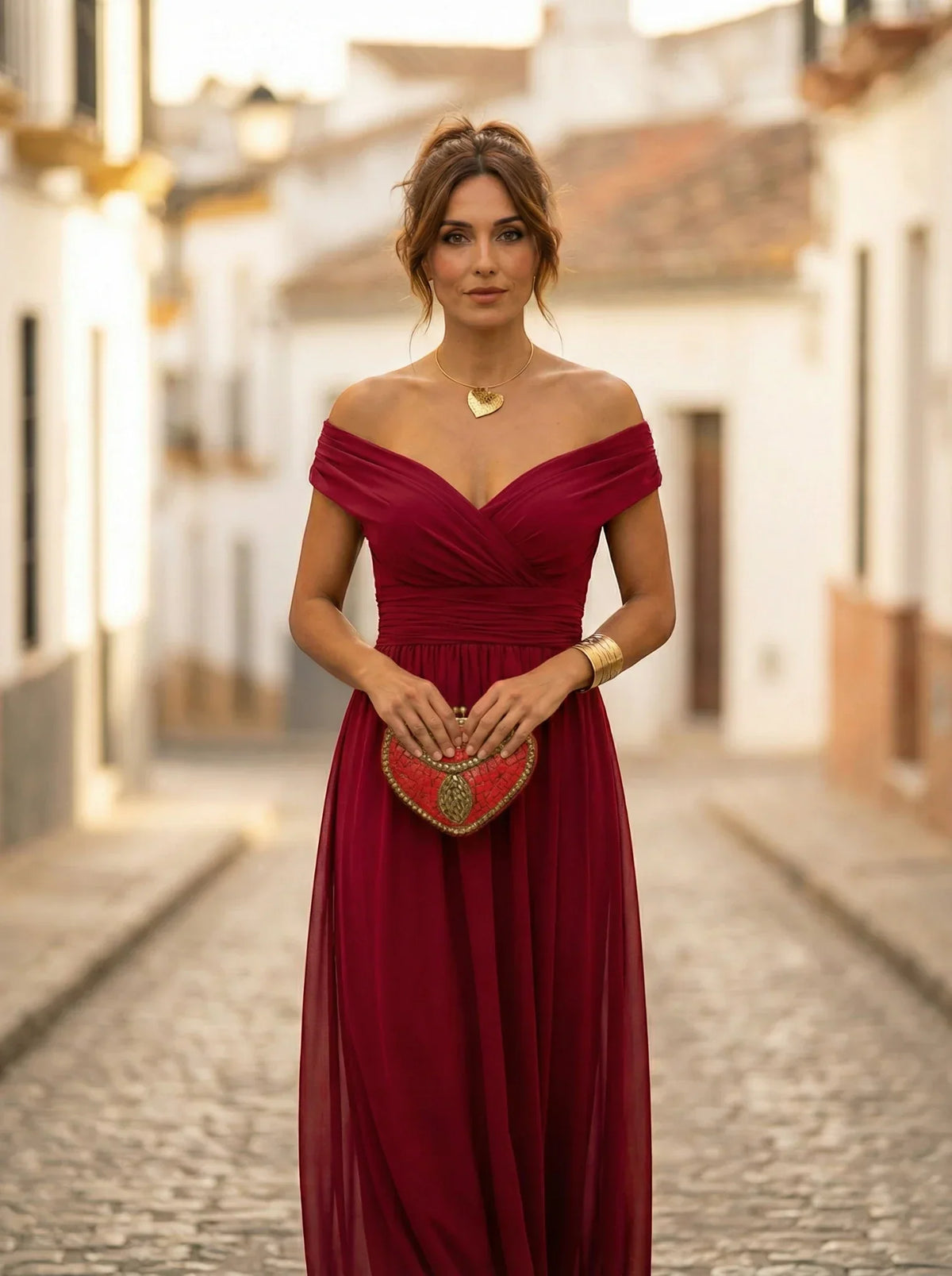 Damen Abendkleid lang Emma – Eleganter Trägerschnitt mit Drapierung