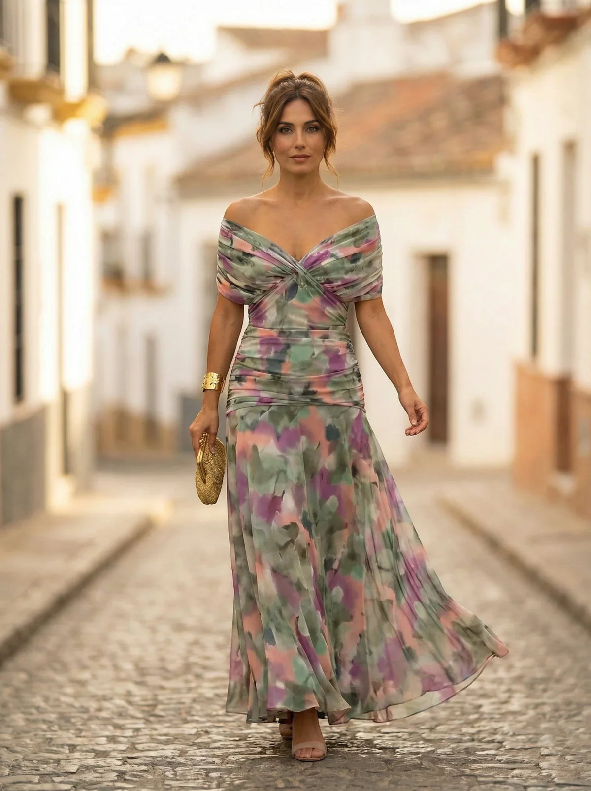 Damen Abendkleid lang Emma – Eleganter Trägerschnitt mit Drapierung