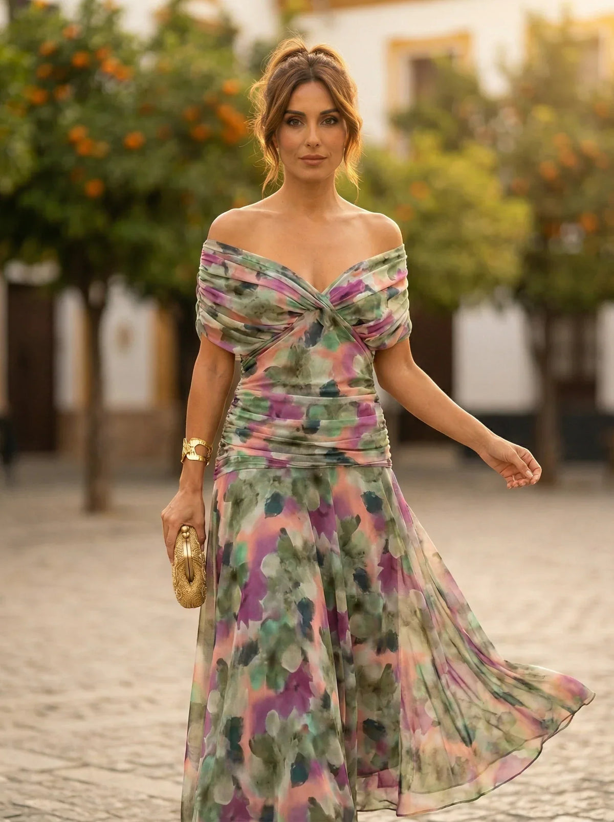 Damen Abendkleid lang Emma – Eleganter Trägerschnitt mit Drapierung