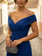 Damen Abendkleid lang Emma – Eleganter Trägerschnitt mit Drapierung