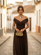 Damen Abendkleid lang Emma – Eleganter Trägerschnitt mit Drapierung