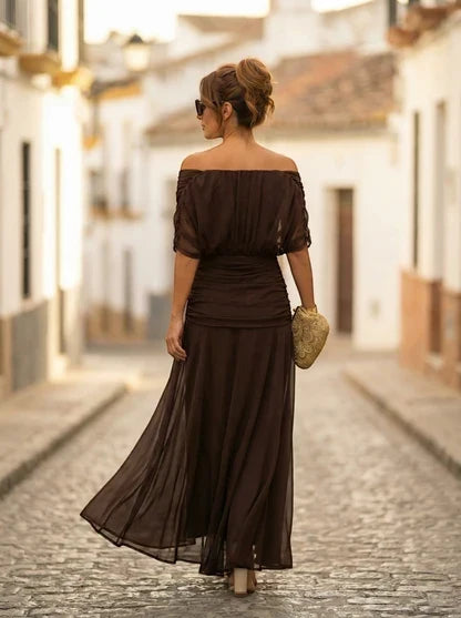 Damen Abendkleid lang Emma – Eleganter Trägerschnitt mit Drapierung