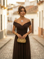 Damen Abendkleid lang Emma – Eleganter Trägerschnitt mit Drapierung