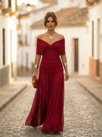 Damen Abendkleid lang Emma – Eleganter Trägerschnitt mit Drapierung