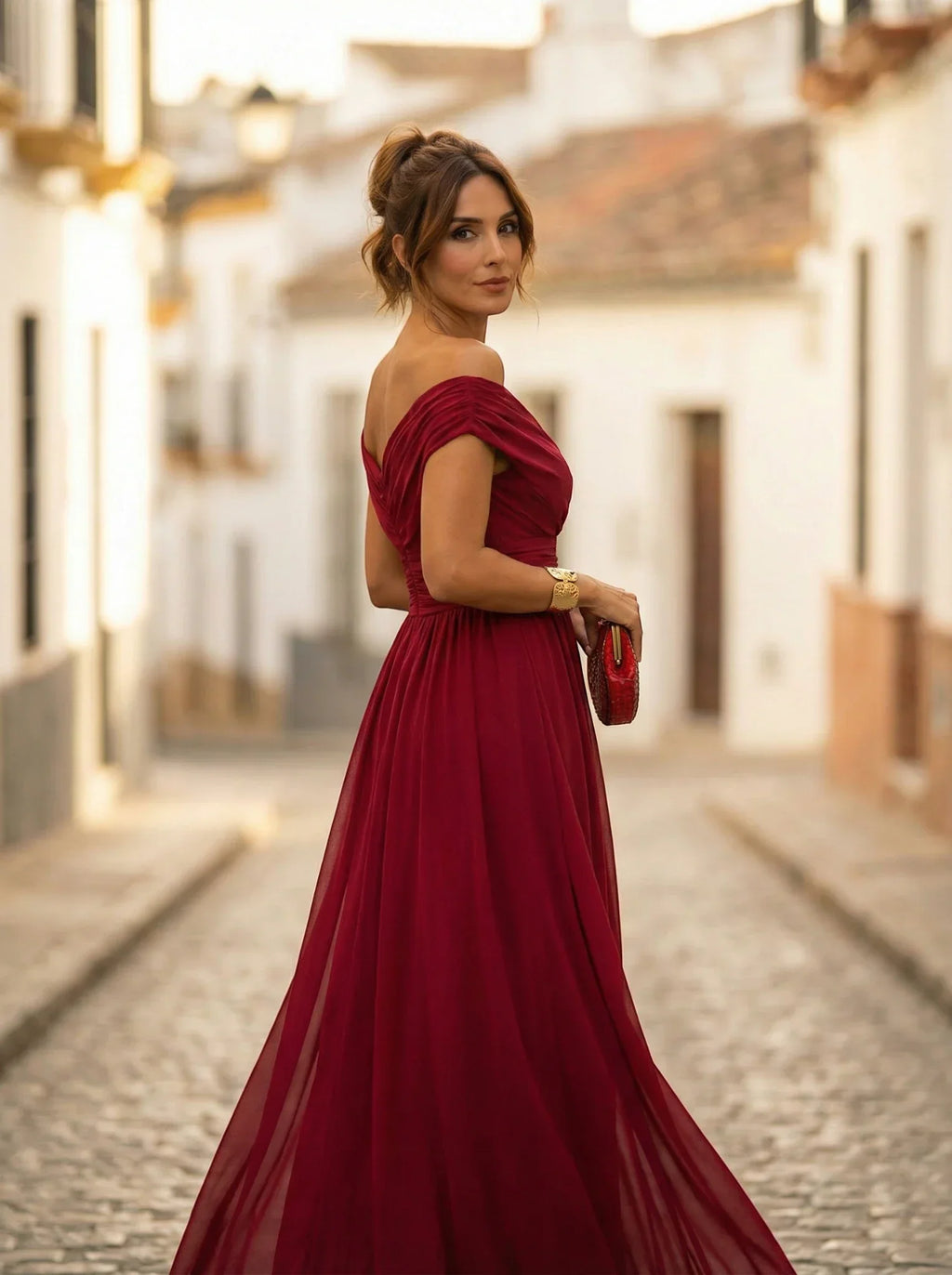 Damen Abendkleid lang Emma – Eleganter Trägerschnitt mit Drapierung