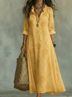 Damen Sommerkleid lang Emma – Boho Blumenmuster mit Volants