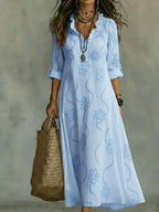 Damen Sommerkleid lang Emma – Boho Blumenmuster mit Volants