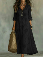 Damen Sommerkleid lang Emma – Boho Blumenmuster mit Volants