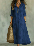 Damen Sommerkleid lang Emma – Boho Blumenmuster mit Volants