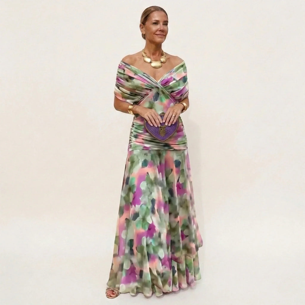 Damen Ballkleid Leila – Lange Eleganz, Off-Shoulder, Fließender Schnitt