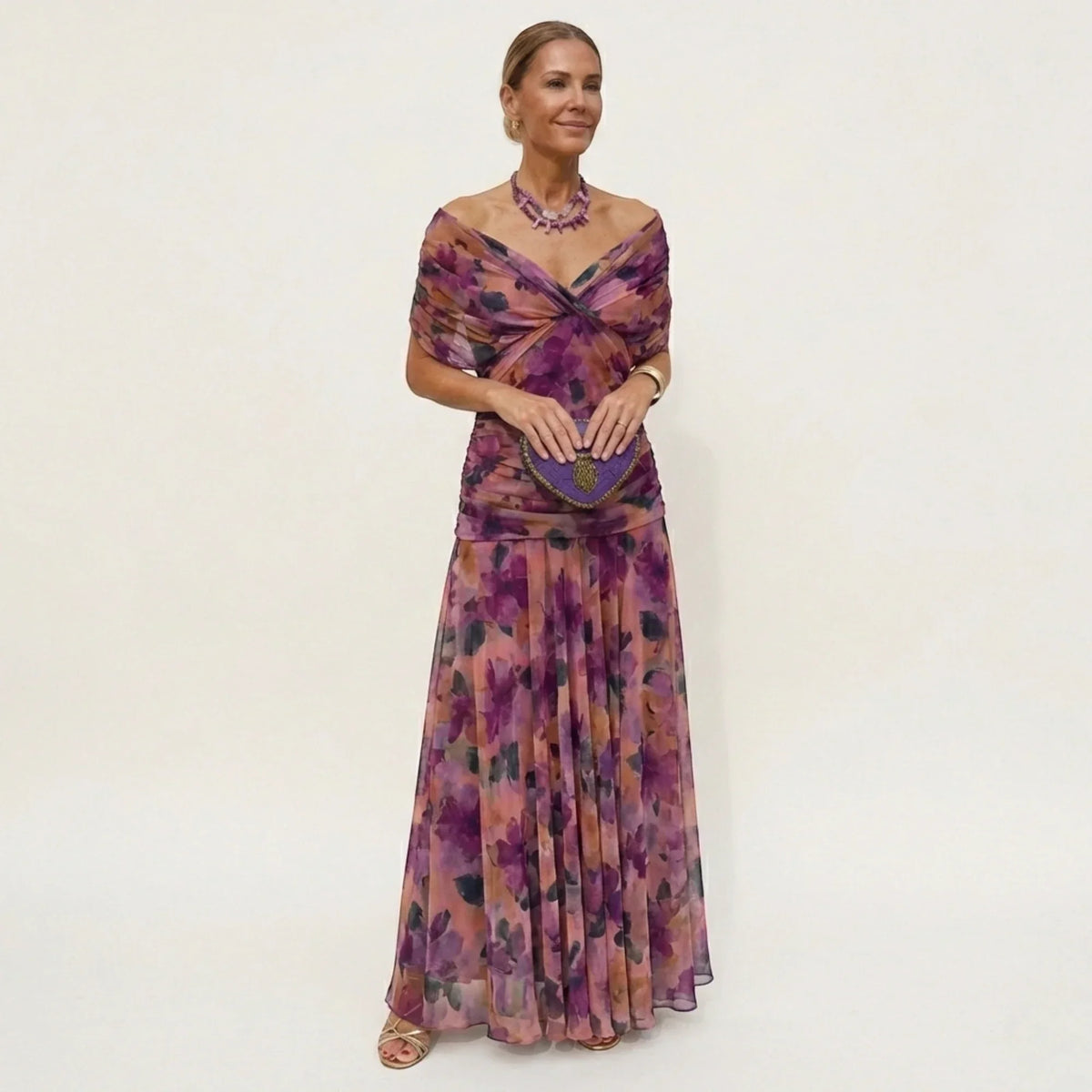 Damen Ballkleid Leila – Lange Eleganz, Off-Shoulder, Fließender Schnitt