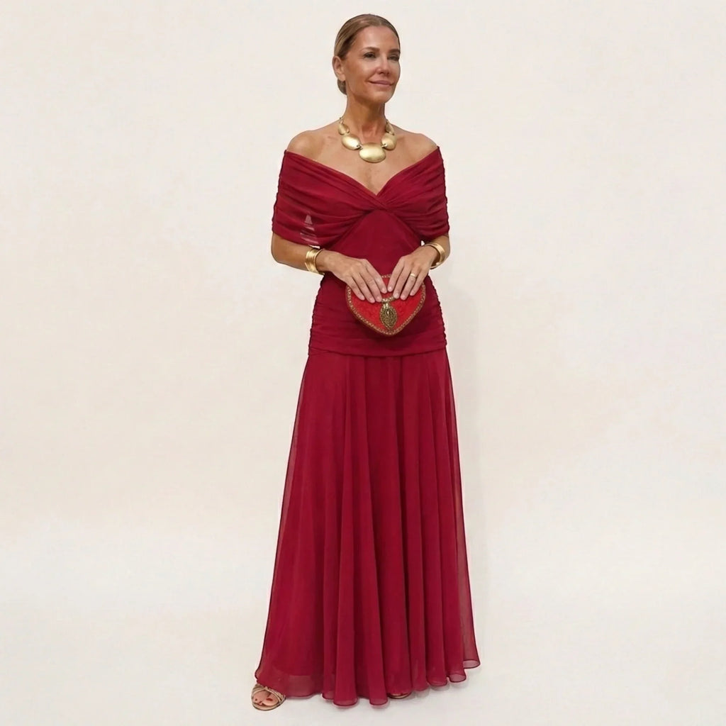 Damen Ballkleid Leila – Lange Eleganz, Off-Shoulder, Fließender Schnitt