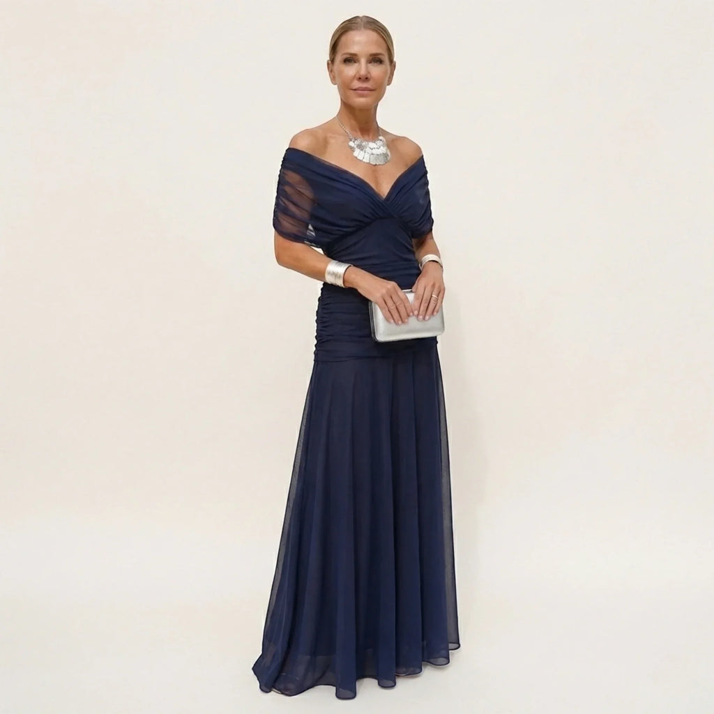 Damen Ballkleid Leila – Lange Eleganz, Off-Shoulder, Fließender Schnitt