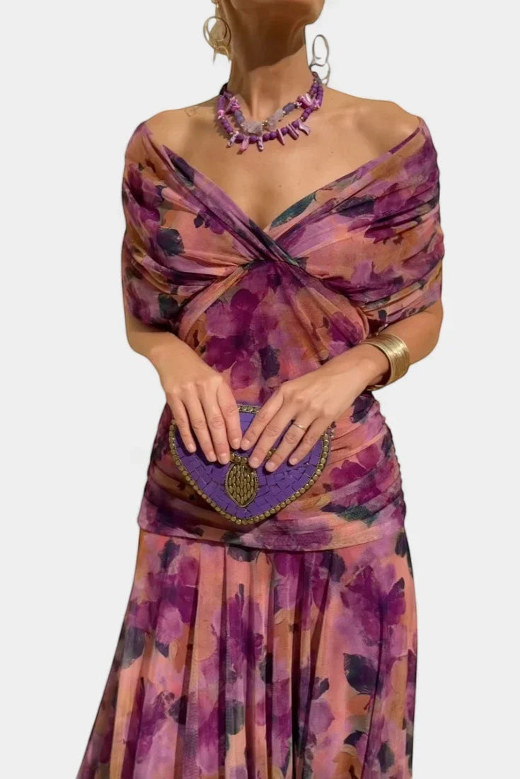 Damen Ballkleid Leila – Lange Eleganz, Off-Shoulder, Fließender Schnitt