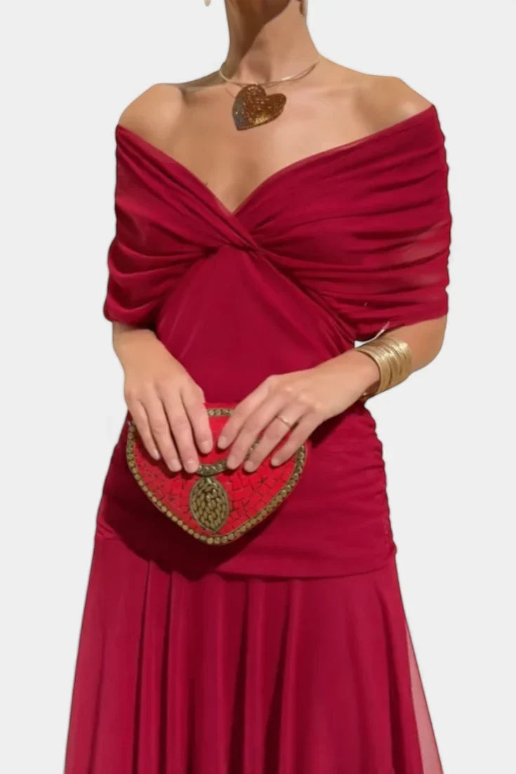 Damen Ballkleid Leila – Lange Eleganz, Off-Shoulder, Fließender Schnitt