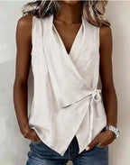 Damen Bluse ärmellos Greta – Wickeldesign, V-Ausschnitt