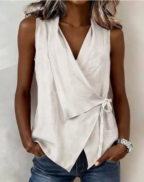Damen Bluse ärmellos Greta – Wickeldesign, V-Ausschnitt