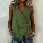 Damen Bluse ärmellos Greta – Wickeldesign, V-Ausschnitt