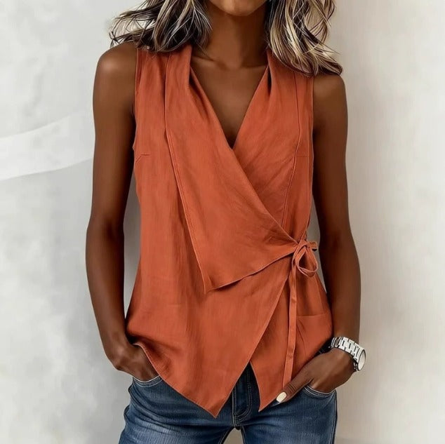 Damen Bluse ärmellos Greta – Wickeldesign, V-Ausschnitt