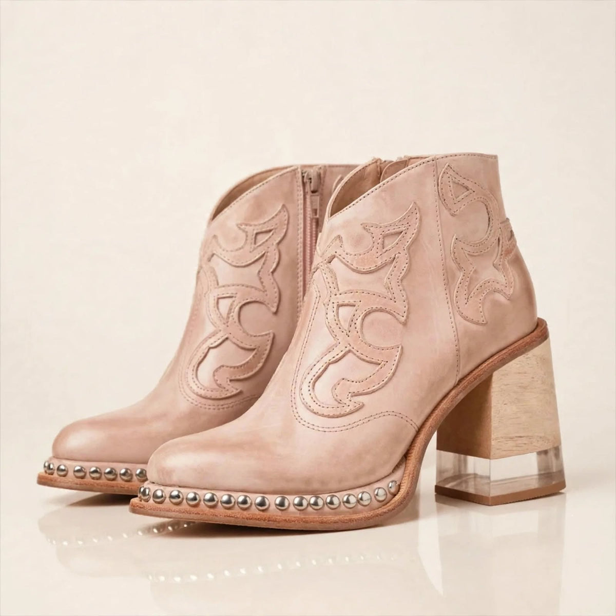 Damen Western-Stiefel Sophia – Transparenter Absatz, handgesticktes Design