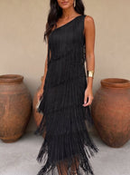 Damen Abendkleid Emma – Elegante Fransen, schulterfreier Ausschnitt