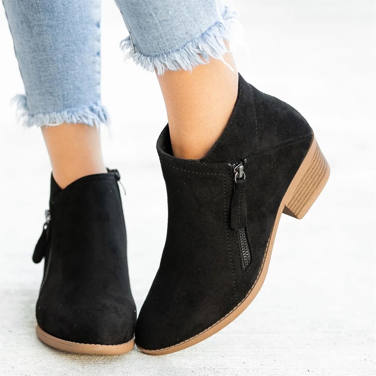 Damen Stiefelette Lena – Veloursleder mit Holzabsatz