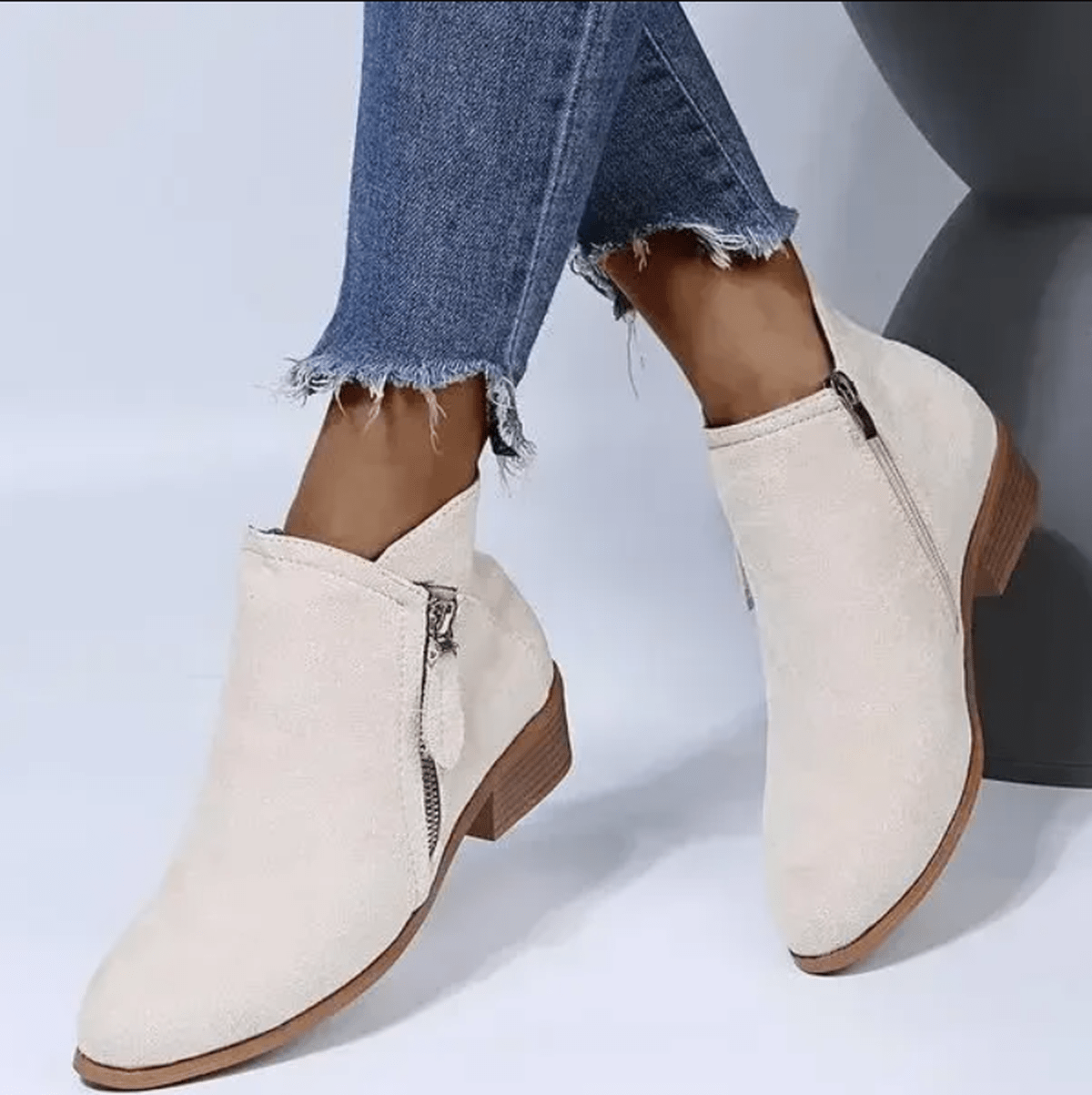 Damen Stiefelette Lena – Veloursleder mit Holzabsatz