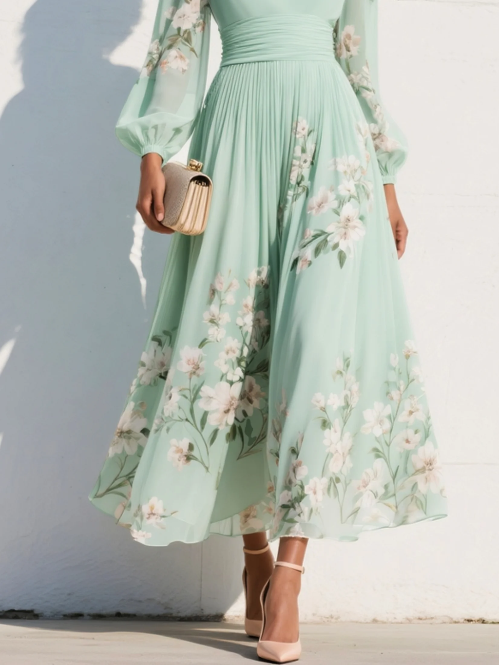 Damen Blumenkleid Midi Lena – V-Ausschnitt & Fließend