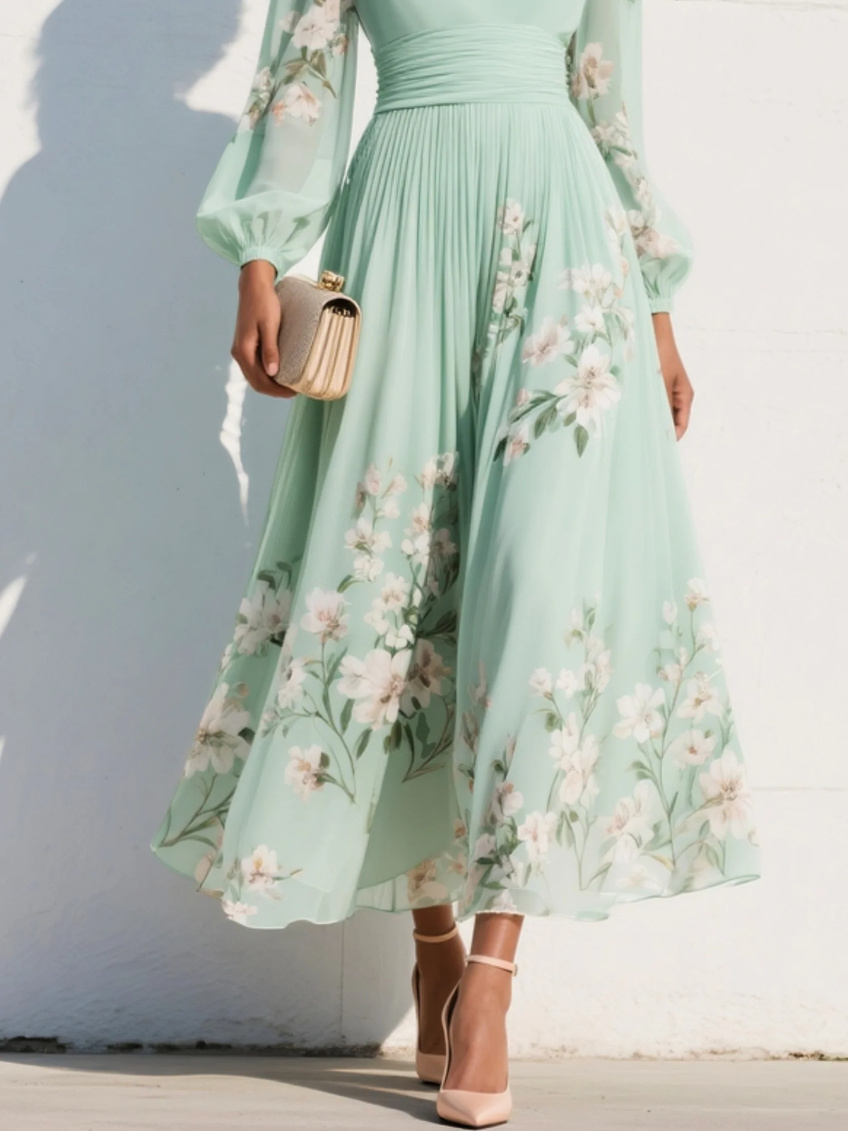 Damen Blumenkleid Midi Lena – V-Ausschnitt & Fließend