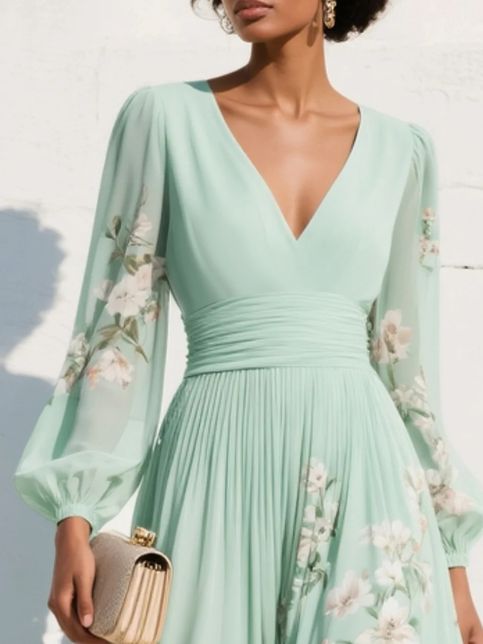 Damen Blumenkleid Midi Lena – V-Ausschnitt & Fließend