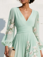 Damen Blumenkleid Midi Lena – V-Ausschnitt & Fließend