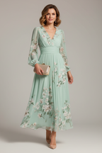 Damen Blumenkleid Midi Lena – V-Ausschnitt & Fließend