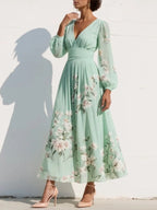 Damen Blumenkleid Midi Lena – V-Ausschnitt & Fließend