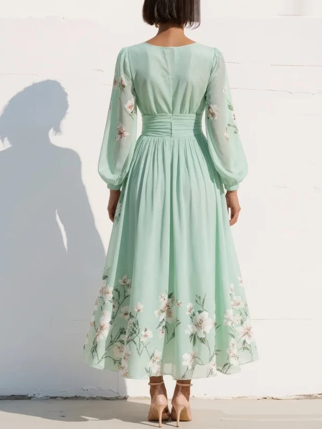 Damen Blumenkleid Midi Lena – V-Ausschnitt & Fließend
