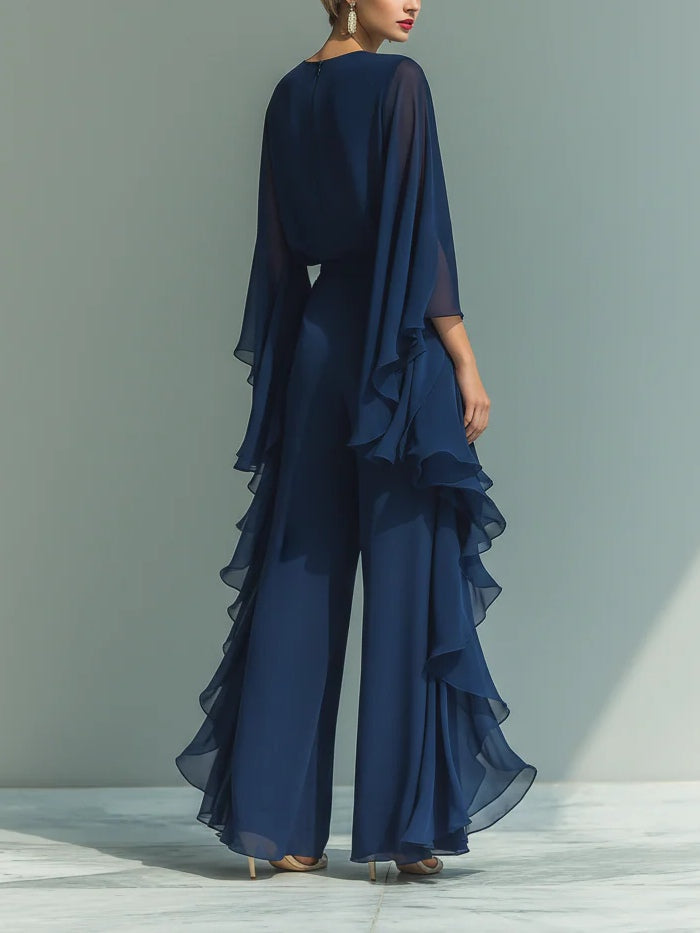 Damen Anzug Emma – Volants-Top, Gehrock-Hose, fließende Gaze