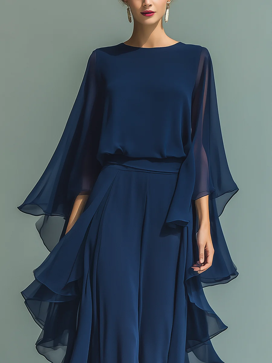 Damen Anzug Emma – Volants-Top, Gehrock-Hose, fließende Gaze